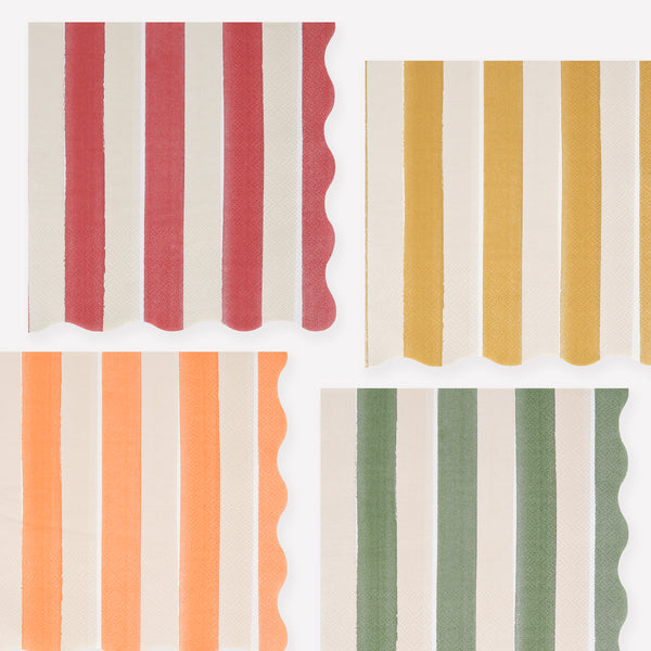 Our paper napkins feature bold stripes in rich colors, and a wavy border, perfect for Thanksgiving dinner. Image1