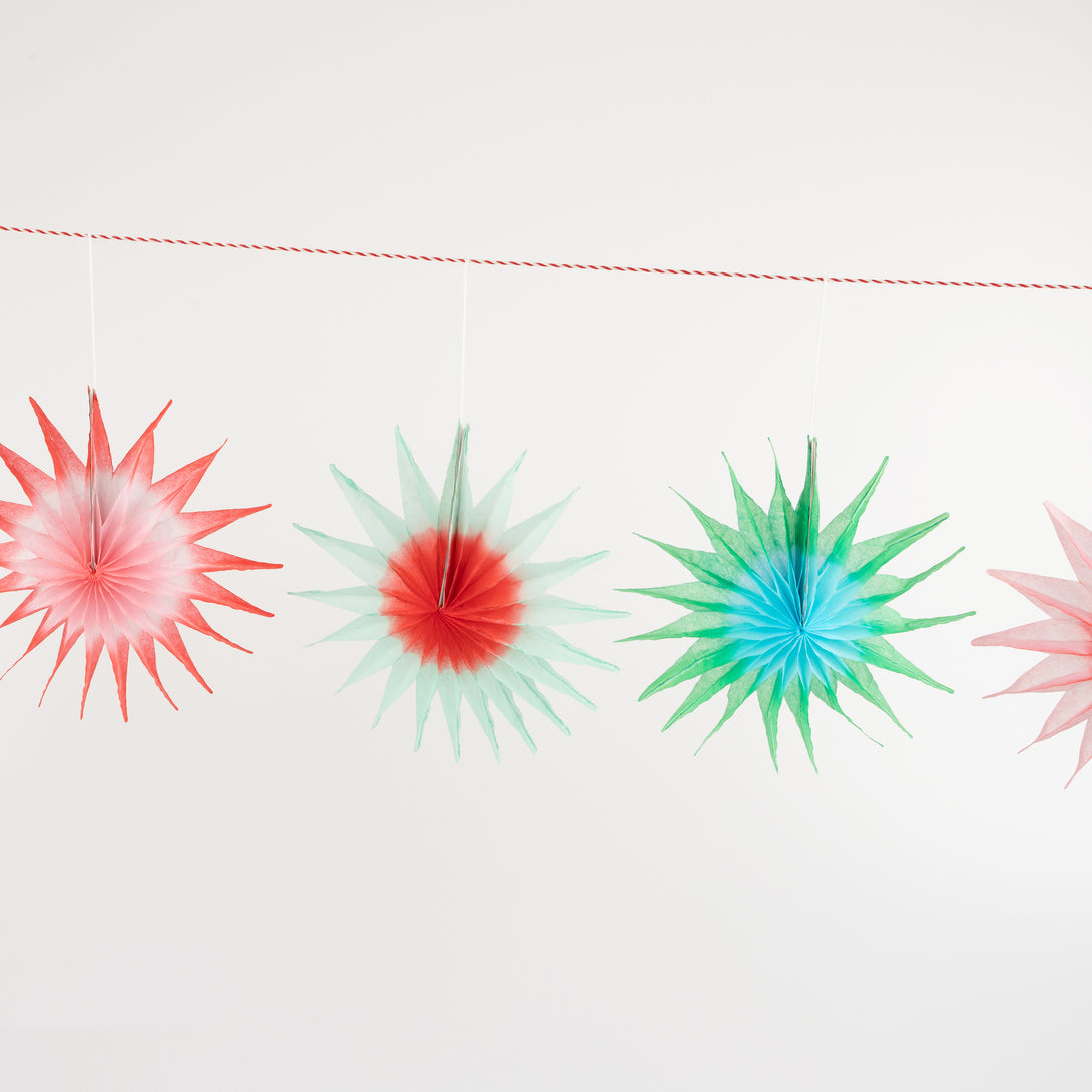 Our star garland, in bright colors, is the perfect modern Christmas garland.