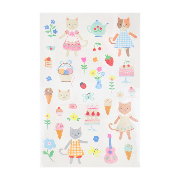Our temporary tattoos for kids feature colorful and charming designs of kittens and fun icons, perfect for a kitten themed birthday party. Image2