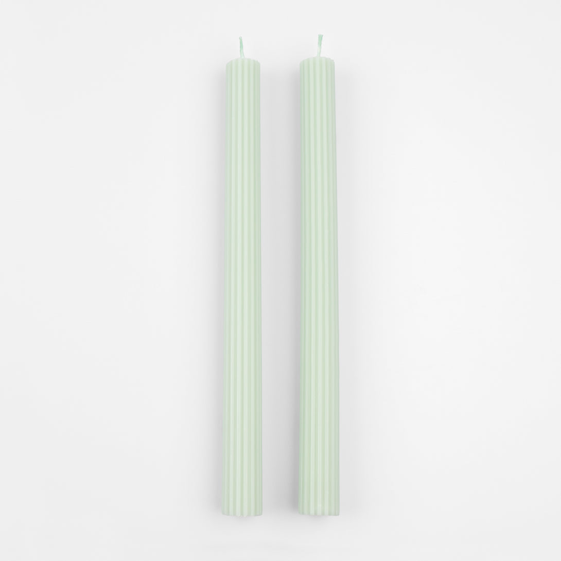 Make your party table look amazing with our ridged mint candles with mint wicks.