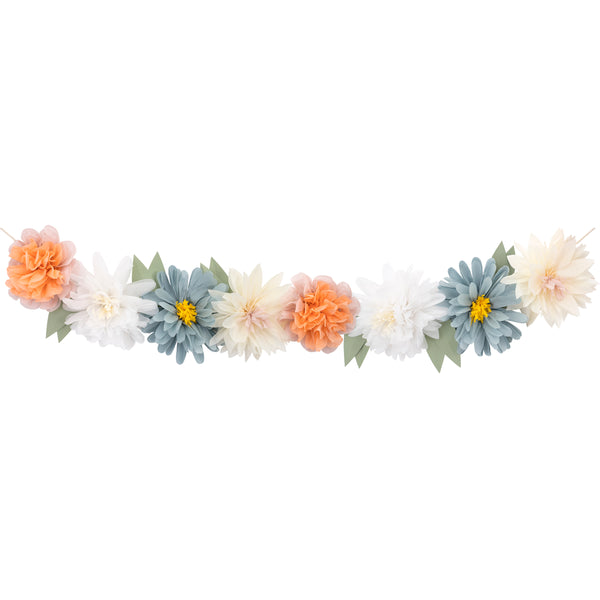 Our reusable flower garland is crafted from colorful tissue paper decorations. Image1