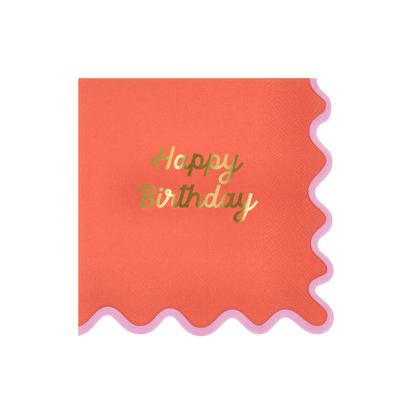 Our birthday napkins, made from 3-ply paper, feature four bright colorways, a ricrac style edge, and a shiny gold foil birthday message. Image3