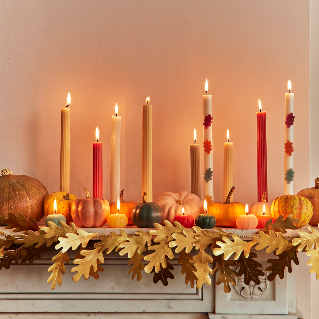 Our  paper garland, with shiny gold foil embossed leaves, is the perfect gold garland for Thanksgiving.