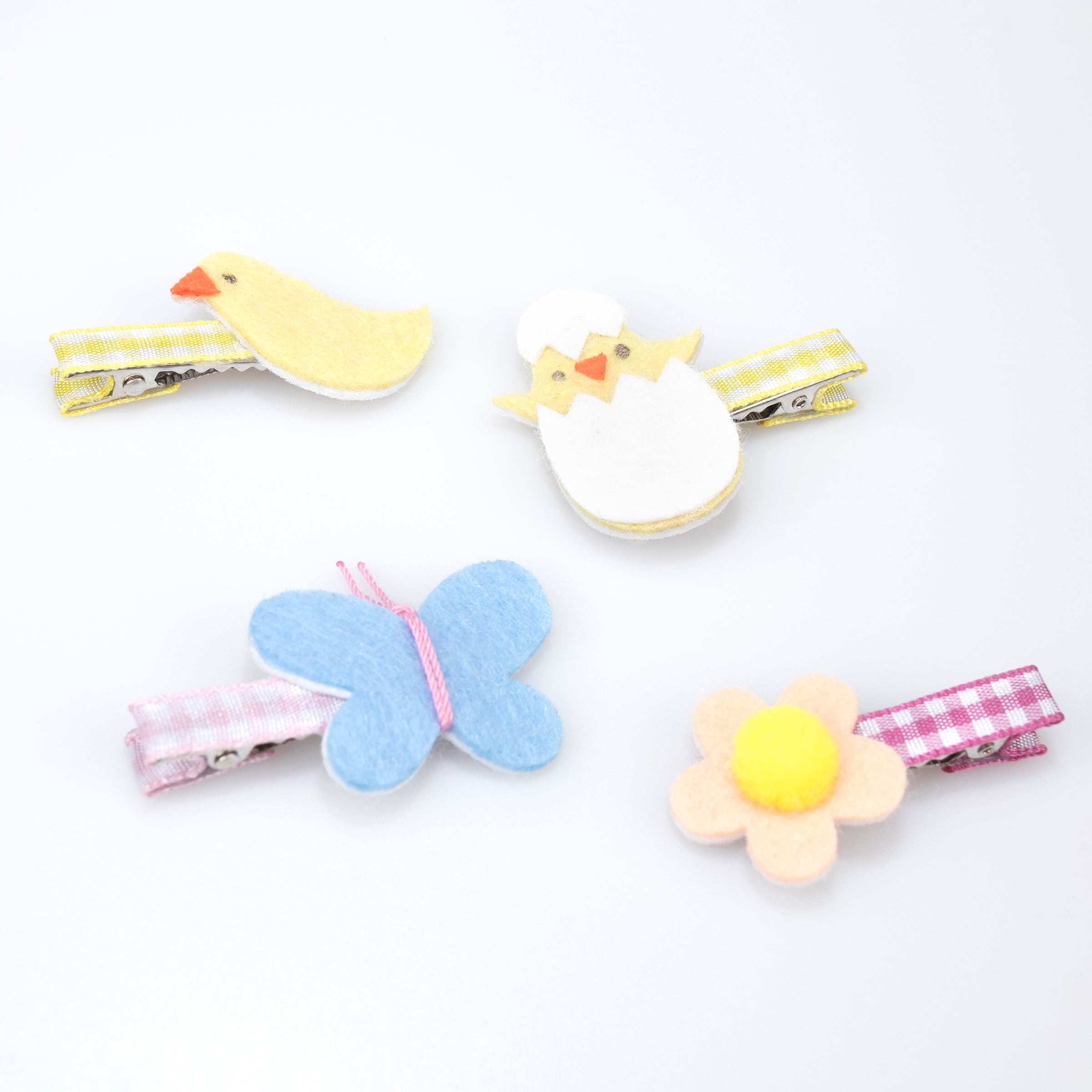 Our felt hair clips, with bunnies, chicks and flowers make wonderful Easter gifts.