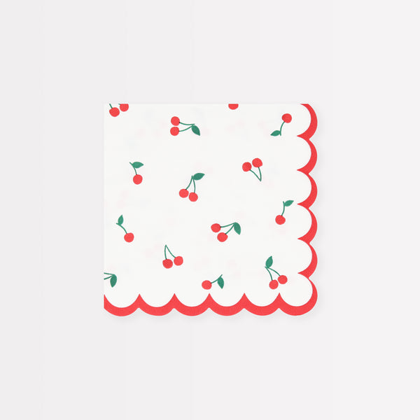 Our small napkins, crafted from quality 3-ply paper, are pretty disposable napkins with a vibrant cherry design and scalloped border.