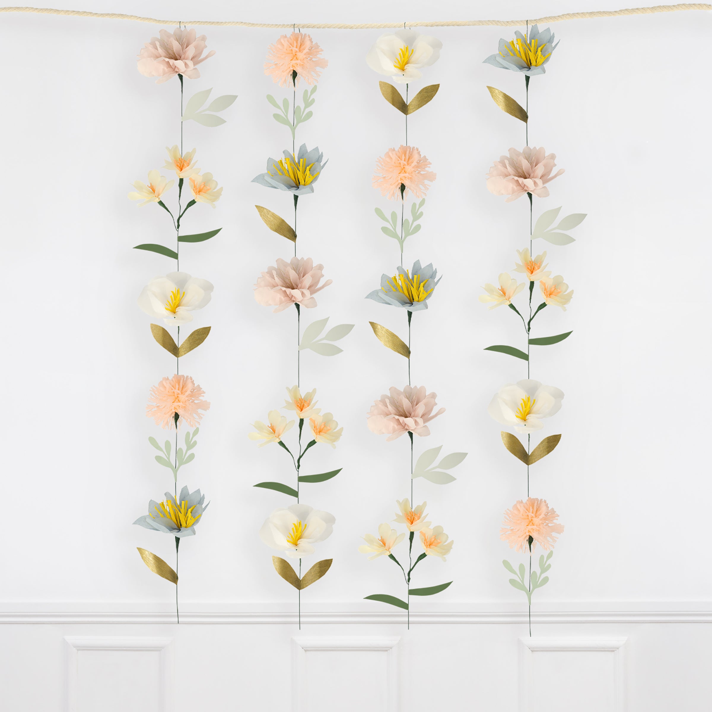 Beautiful tissue paper flowers make an amazing wall decoration.