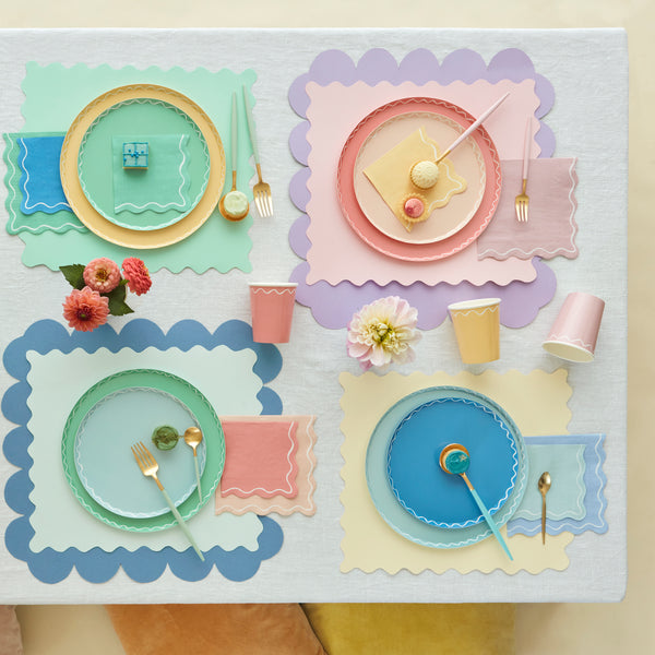 Our paper napkins come in a small size with a variety of colors - blue napkins, yellow napkins and pink napkins. Image3