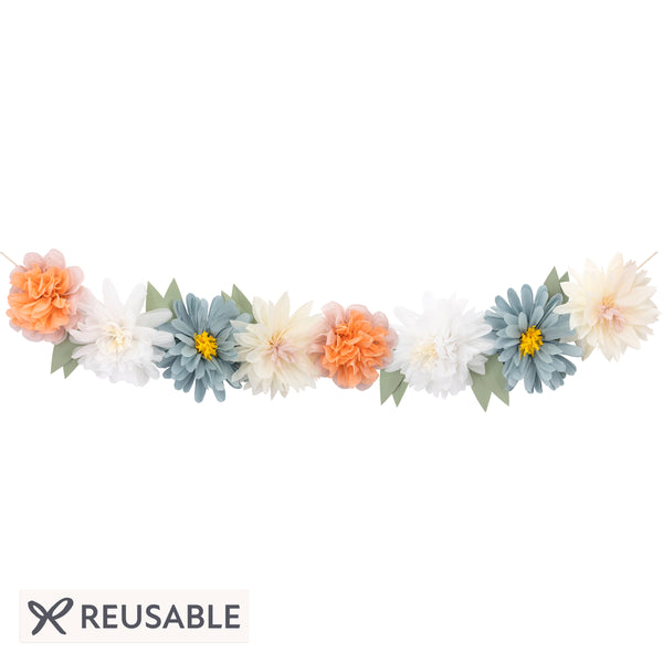 Our reusable flower garland is crafted from colorful tissue paper decorations. Image1