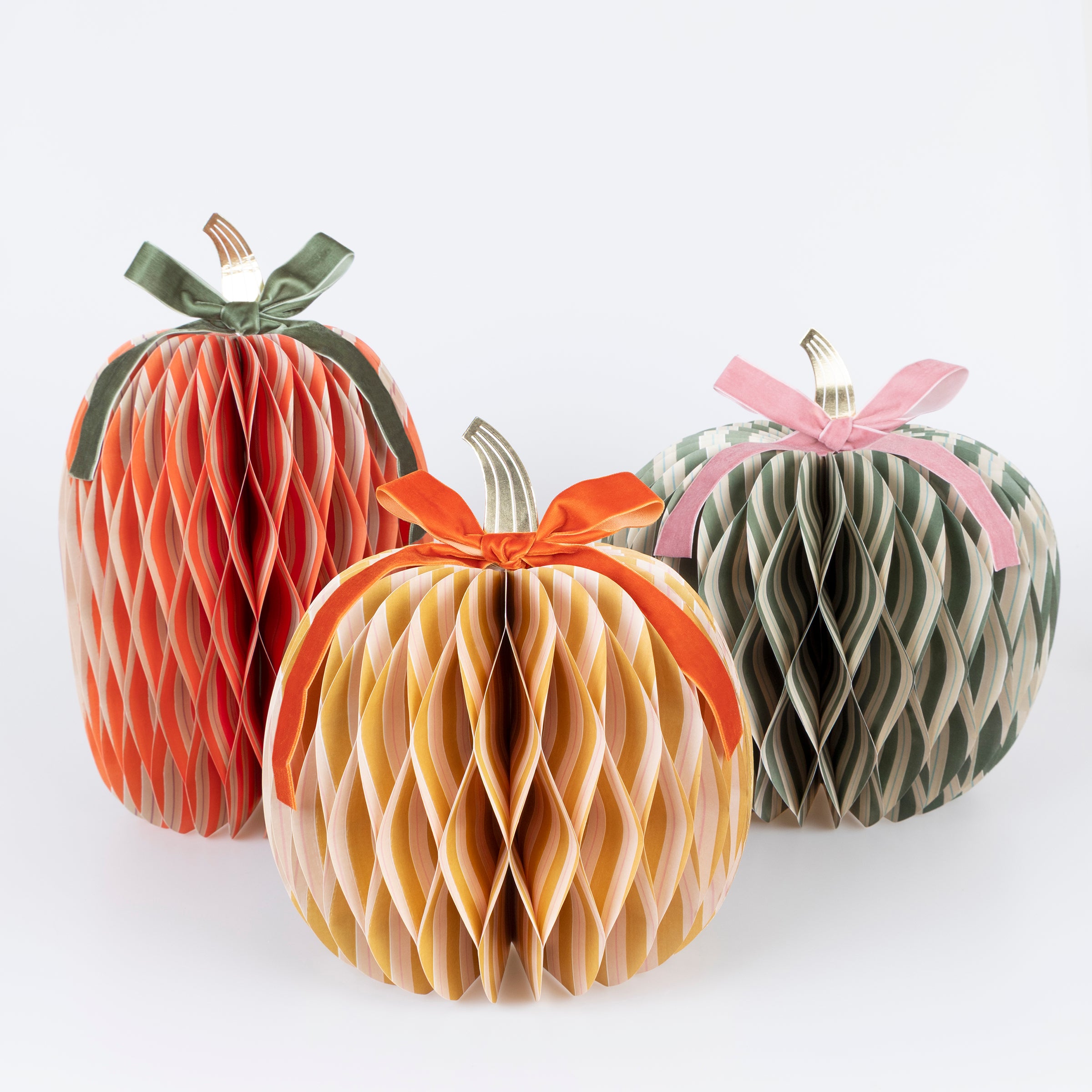 Fall Stripe Paper Honeycomb Pumpkins, Set of 3