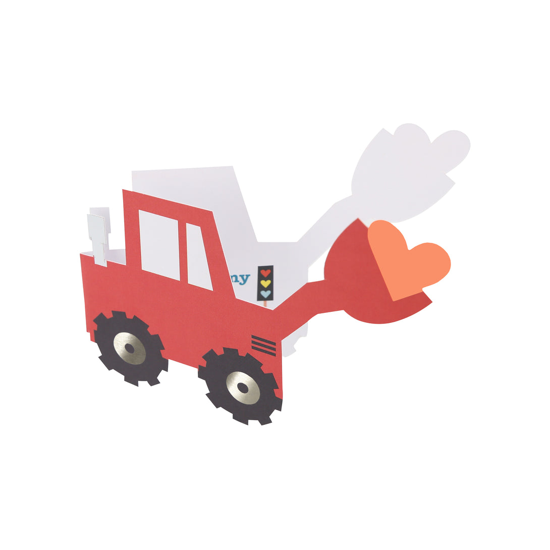 Our Valentine's cards for kids set include brightly colored trucks and Valentine's stickers.