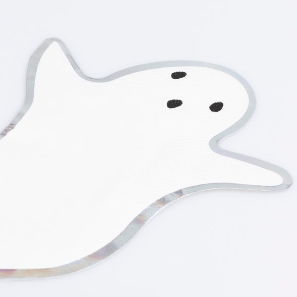 Upgrade your Halloween party supplies by adding these floaty ghost paper napkins with an amazing shiny holographic foil border. Image3