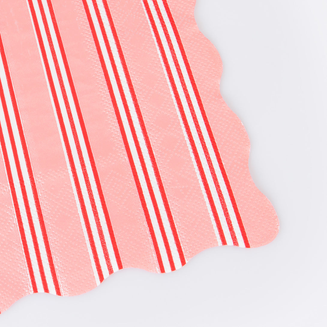 Our large striped napkins, in festive colors with scalloped edges, are perfect for all your Christmas meals.