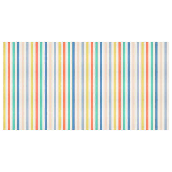 Our party tablecloth, made from laminated paper with colorful stripes, is great to add to your birthday party supplies. Image3