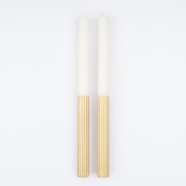 Our gold candles, with an ivory top and gold dipped base, make a wonderful table centerpiece or decoration. Image3