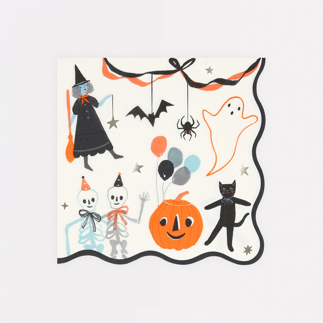 Decorate your Halloween party table with out terrific Halloween napkins featuring fun characters and shiny silver foil.