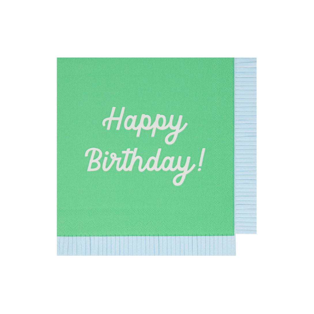 Our paper birthday napkins are made in bright colors with the words Happy Birthday on them.