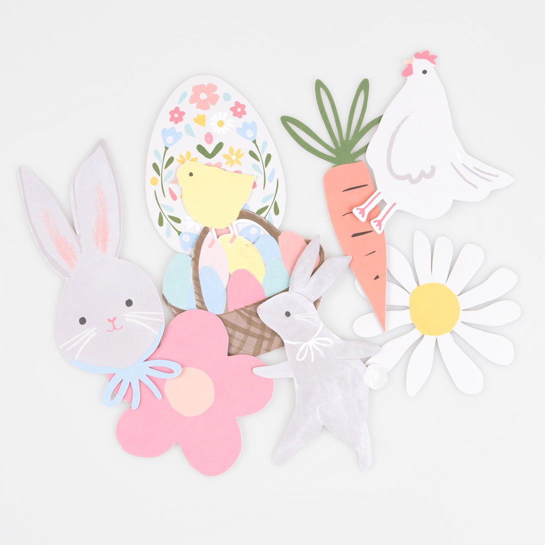 Our Easter stickers include flower stickers, bunny sticker, chick stickers, perfect for an Easter party activity.