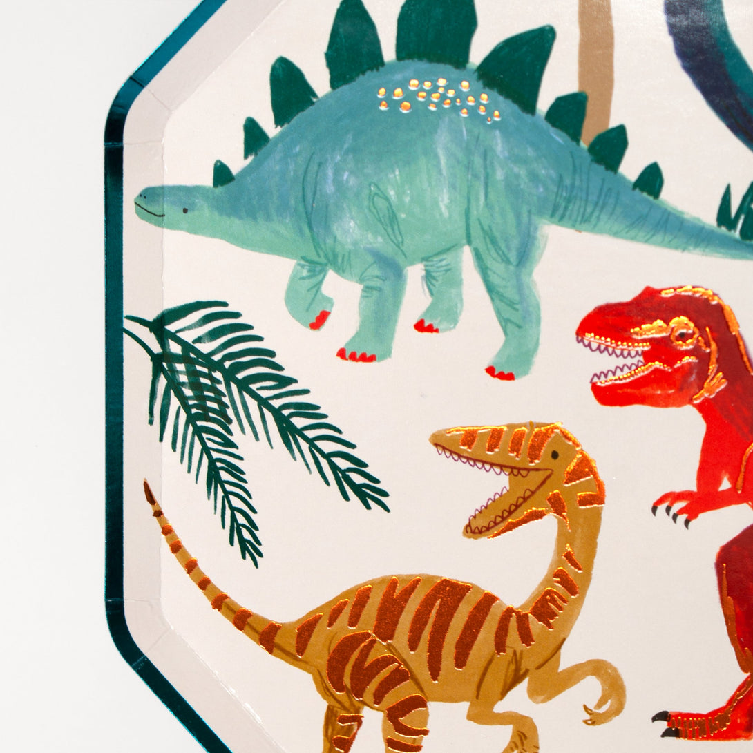 If you're looking for dinosaur party decoration ideas then our special paper plates featuring colorful dinosaurs are perfect.