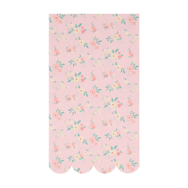 Our paper guest towels feature a ditsy floral pattern in 4 vintage color ways of pink napkins, mint napkins,, blue napkins, and peach napkins. Image5