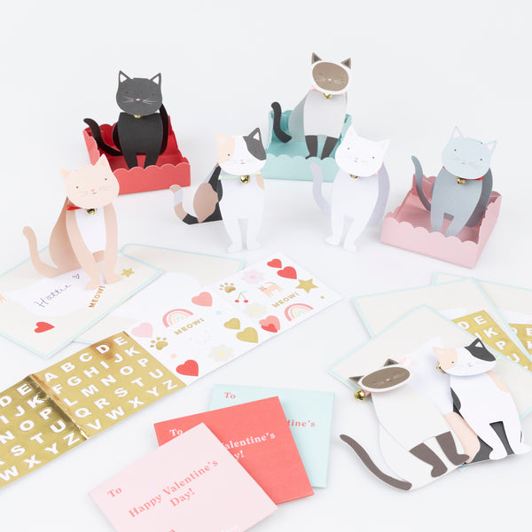Our Valentine's Day cards for kids includes pop-up cats and boxes for them to sit in, with cute collar details, a lovely gift for ages 3+. Image1