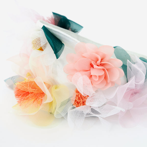 Our summery headband is embellished with organza flowers. Image4