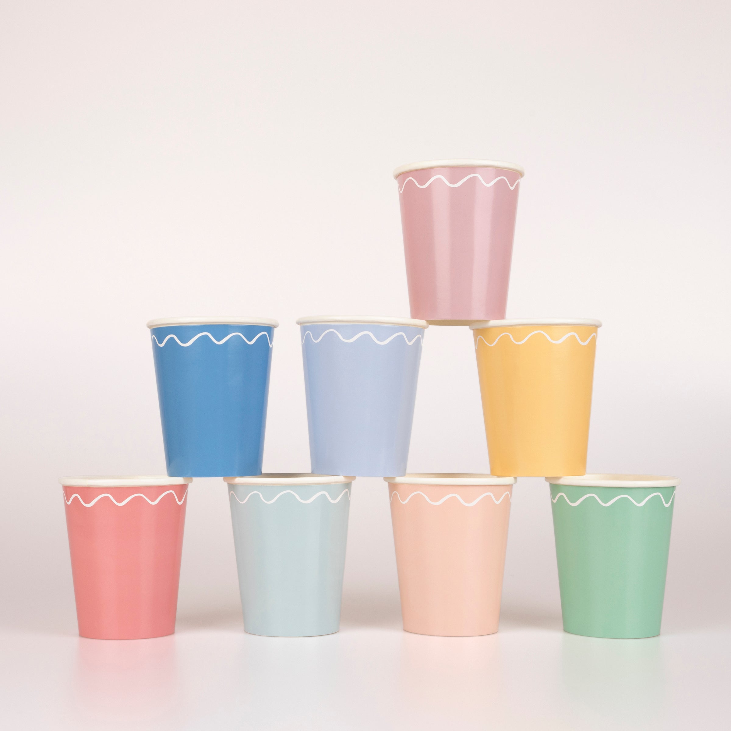 Our paper cups are perfect for all parties, and come in several colors - blue cups, yellow cups and pink cups.