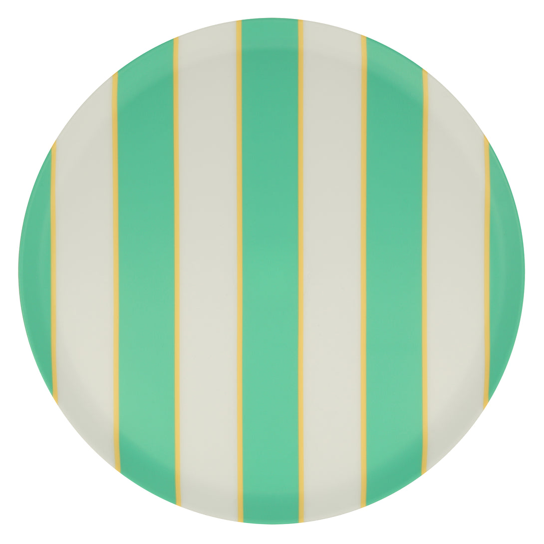 Our recycled plastic plates, with colored stripes, are reusable for party after party.