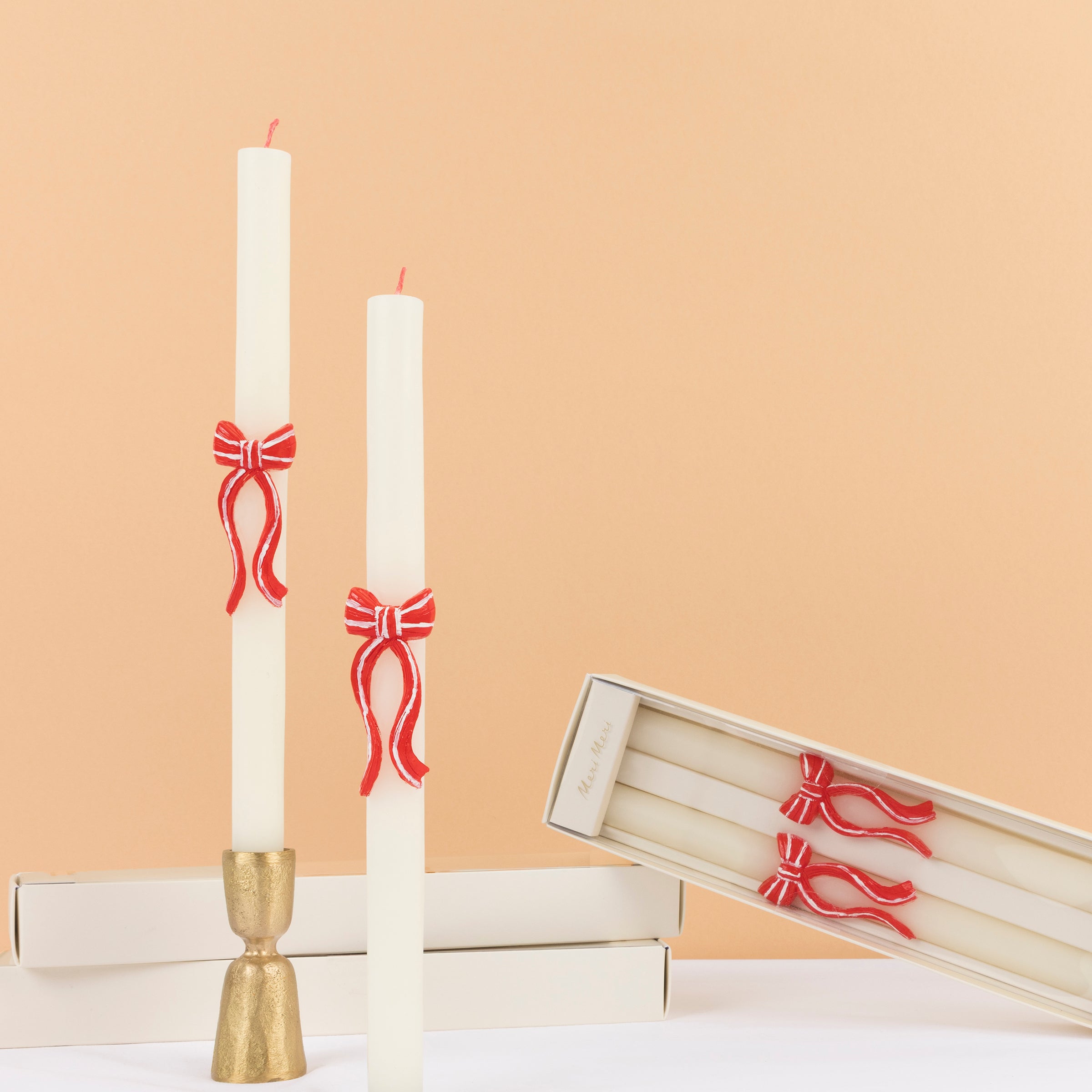 Red Stripy Bow Table Candles - Thumbnail 2