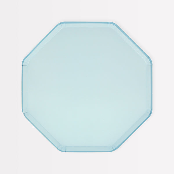 Our paper plates in an octagonal shape with a sky blue color are ideal as baby shower plates.