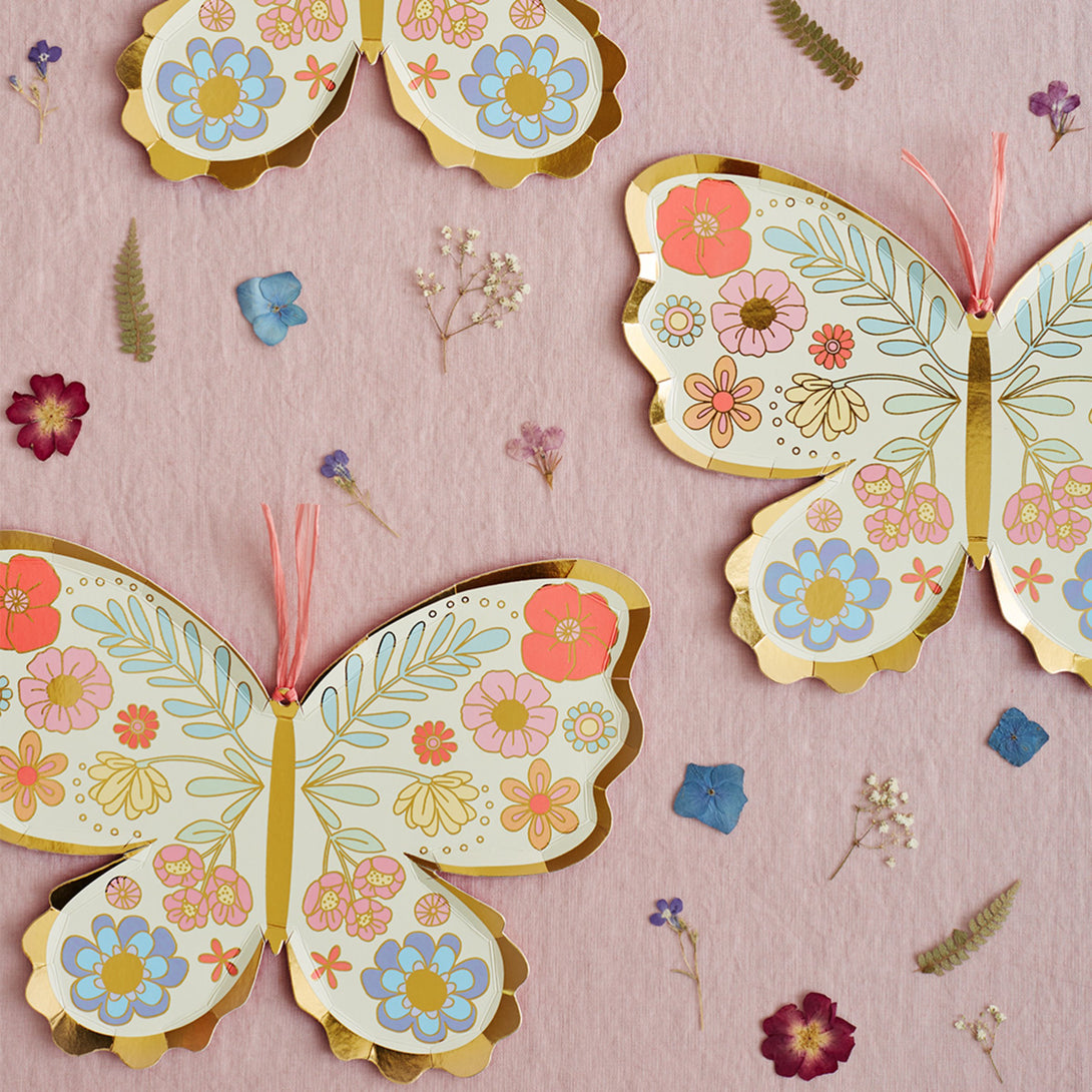 Our party plates, in the shape of a butterfly with lots of floral designs, are so pretty.