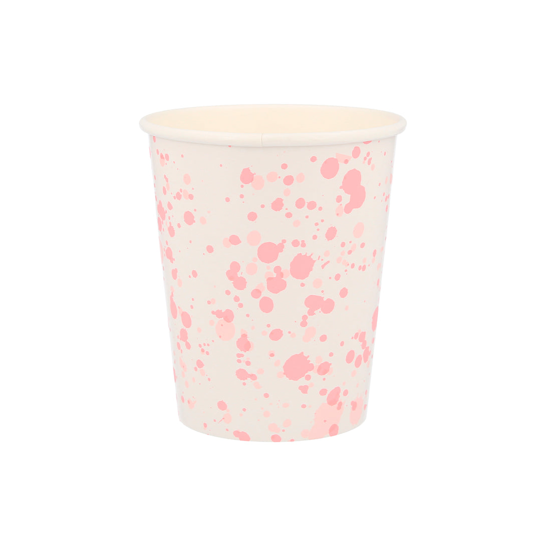 Our paper cups feature a speckling of colors, making them ideal for any kids birthday party themes or baby showers.