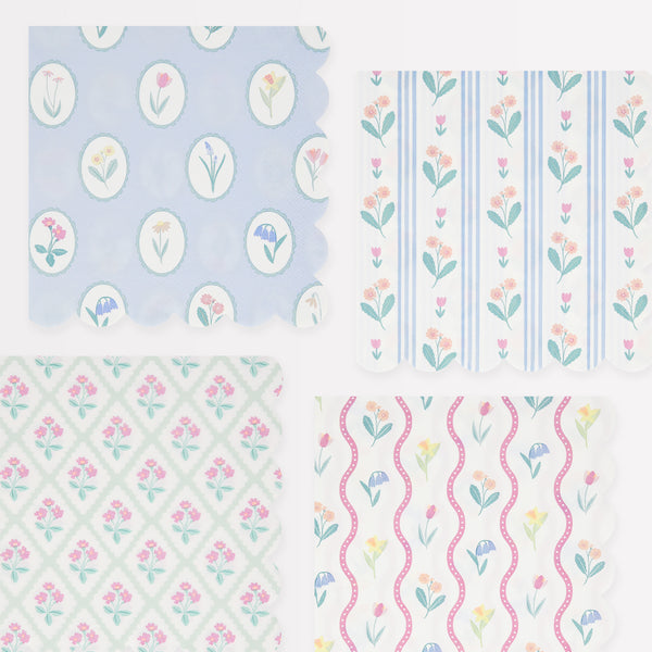 Our large paper napkins feature pretty floral designs reminiscent of vintage fabrics, ideal as bridal shower napkins.