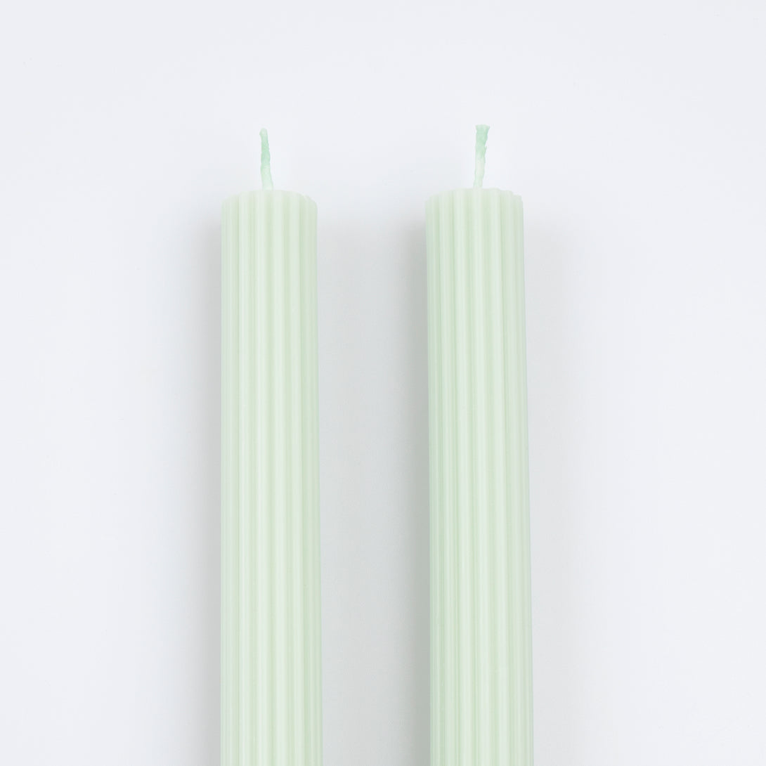 Make your party table look amazing with our ridged mint candles with mint wicks.