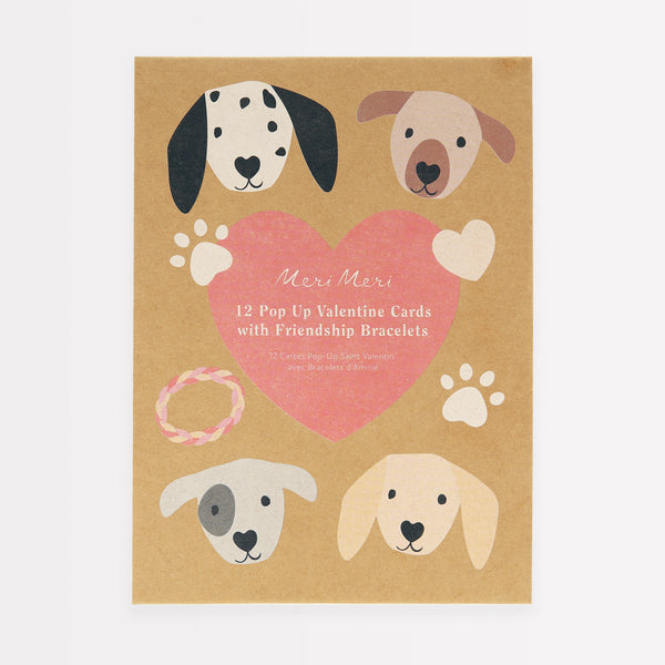 Our cute Valentines cards feature a 3D dog with dog house and pretty friendship bracelets.