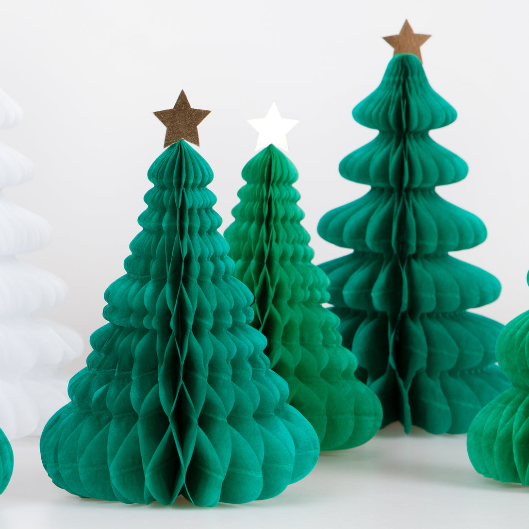 Turn your Christmas party room into a winter wonderland with our honeycomb Christmas trees.