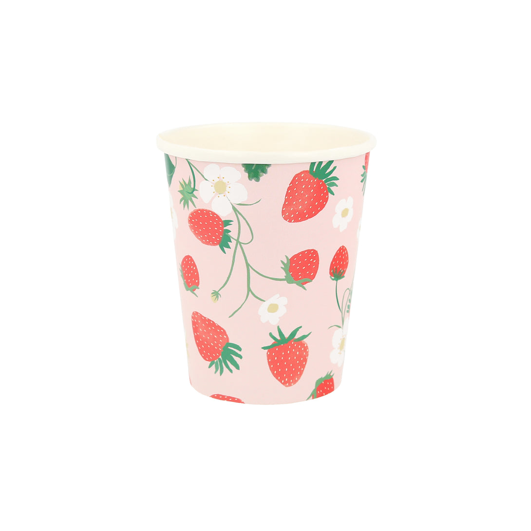 Use our pretty paper cups, with a sweet strawberry design, to serve hot or cold drinks in at your summery parties.