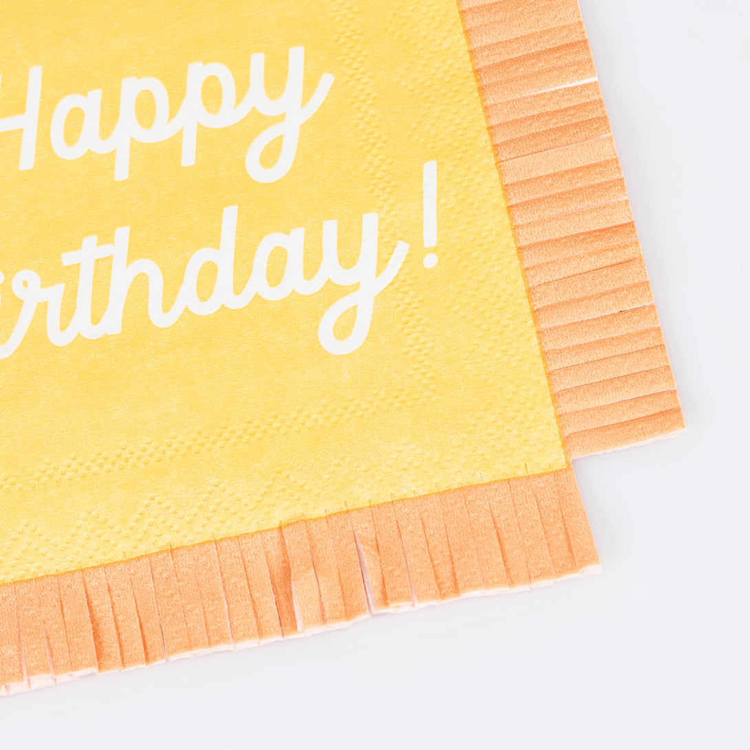 Our small paper napkins have the words Happy Birthday on them and lots of bright co-ordinating colors to look amazing on your party table.