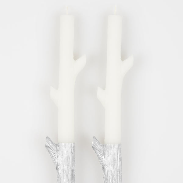 Our tall candles, shaped like sticks and dipped in silver ink, will look amazing as Halloween or Christmas table decorations. Image3
