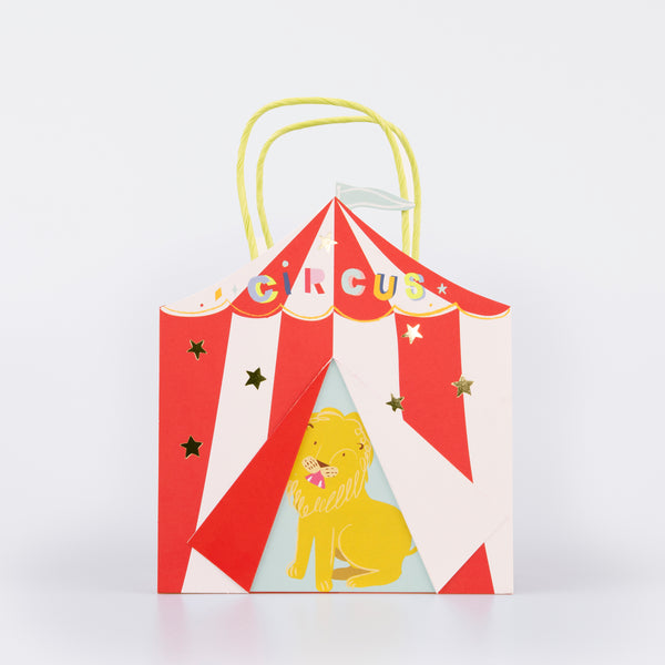 Our party bags, in the shape of a big top circus tent, are perfect for a circus themed party.