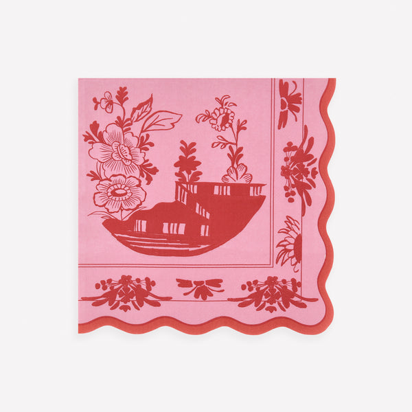 Our paper napkins are made in two shades of pink, with a bridge and botanical illustrations, ideal for bridal showers, picnics and dinners. Image1