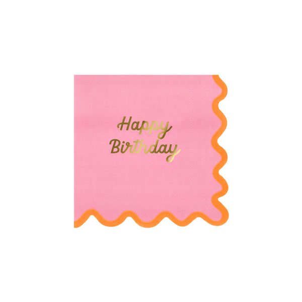 Our birthday napkins, made from paper in a small size, feature four bright colorways, a ricrac style edge, and a shiny gold foil Happy Birthday. Image2