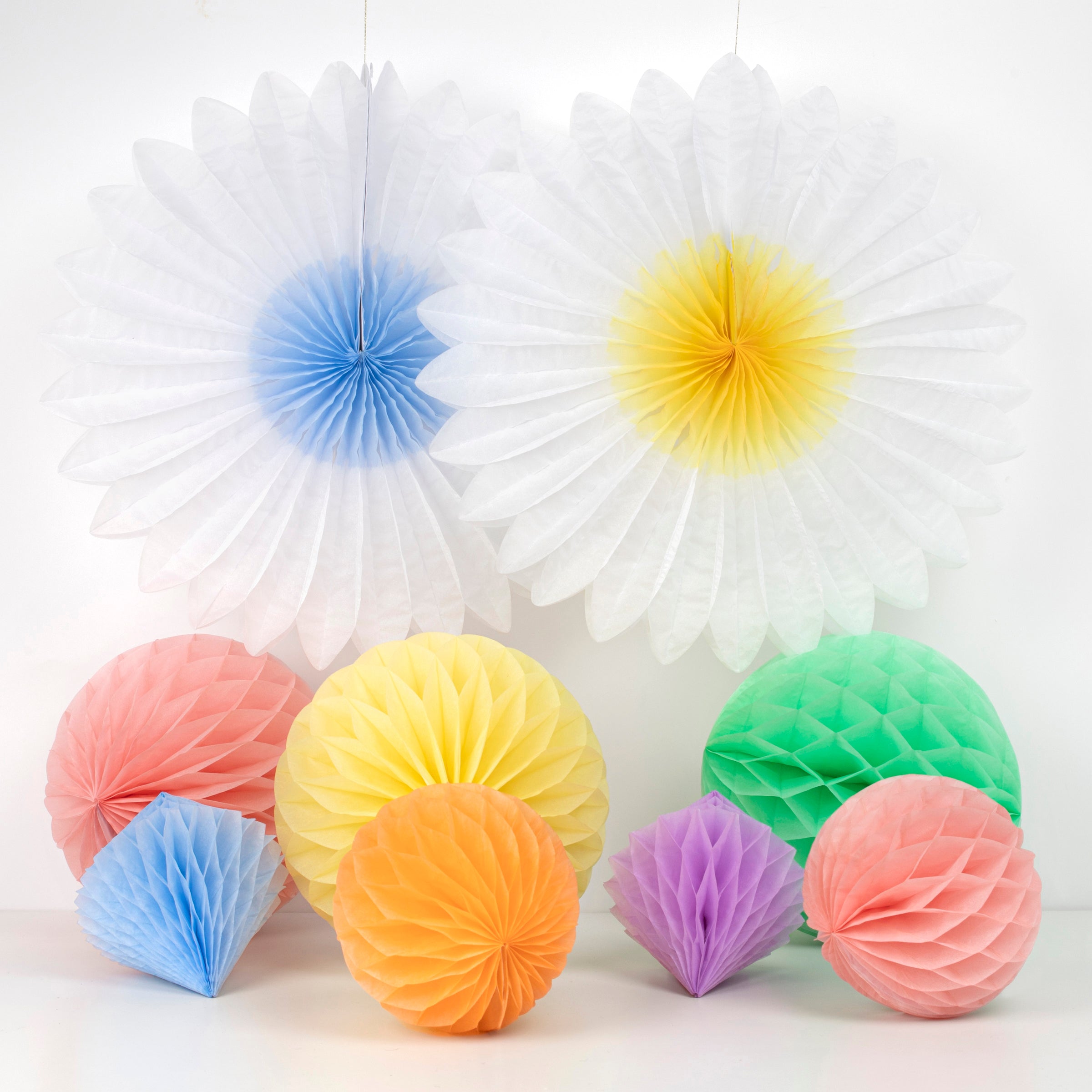 BABY SHOWER Sweet Floral HONEYCOMB DECORATIONS W/ TASSELS (3ct