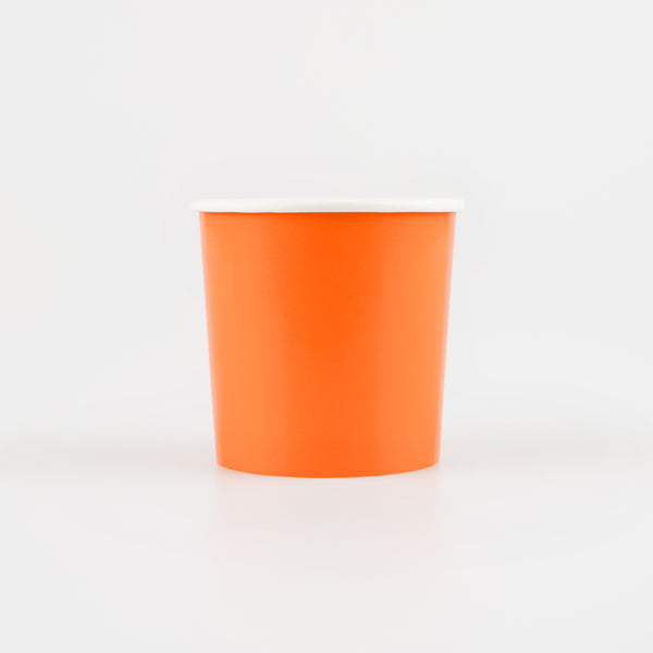 Our orange cups are perfect for birthdays or fall meals.