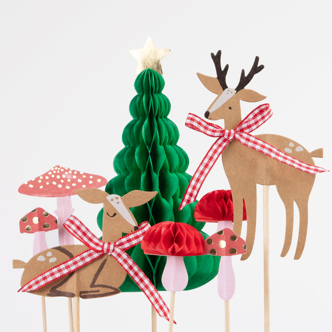 Our woodland Christmas cake toppers mix traditional designs with on-trend mushrooms for a special look.