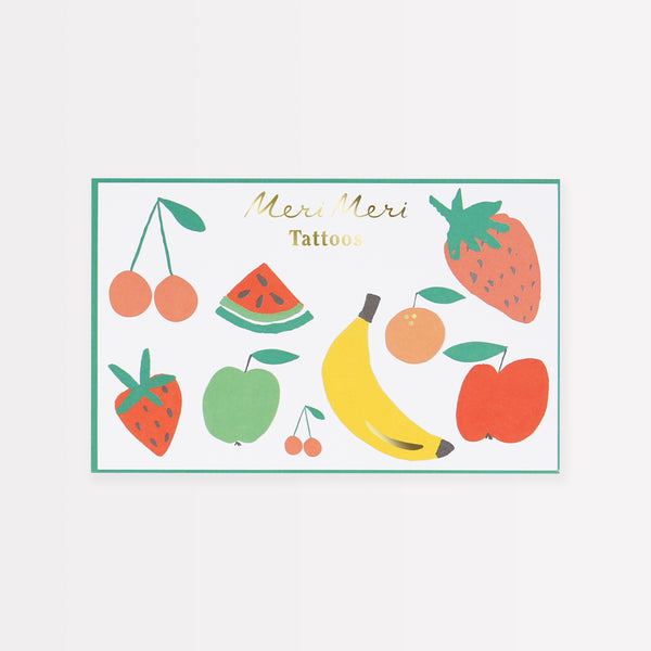 Our fruit tattoos are such fun, with a choice of a cherry tattoo, banana, strawberries, apples, peach or watermelon.