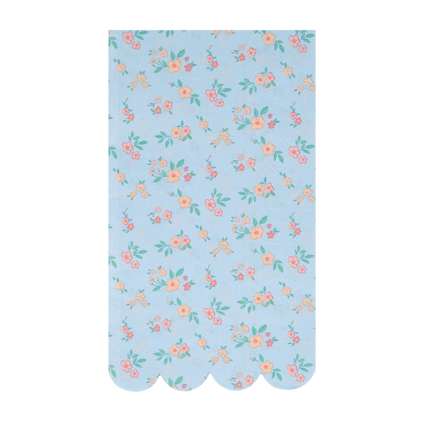 Our paper guest towels feature a ditsy floral pattern in 4 vintage color ways of pink napkins, mint napkins,, blue napkins, and peach napkins. Image3