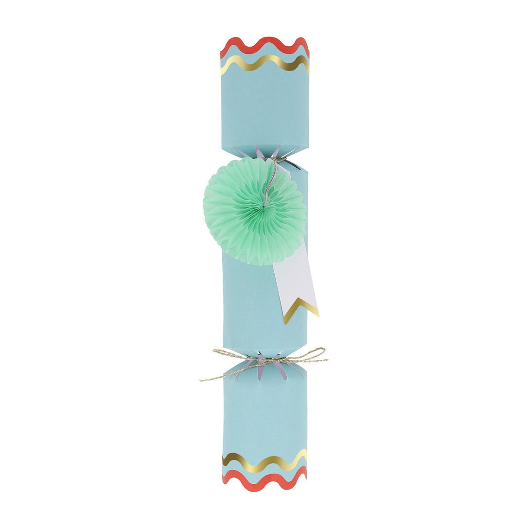 Our Christmas crackers have gift tags and fun honeycomb embellishments, and contain a joke, party hat and toy.