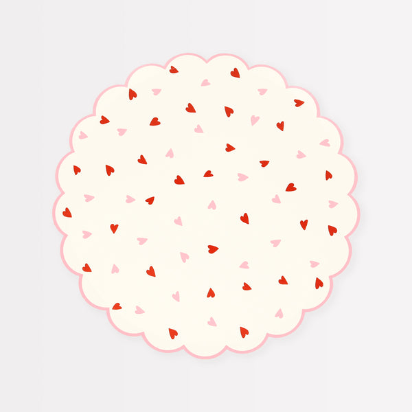 Our party plates, with hearts and a scalloped edge, are stylish for a romantic meal.