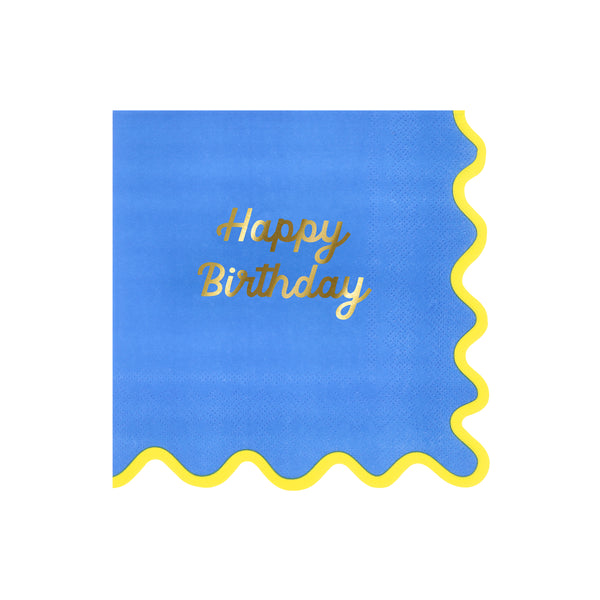 Our birthday napkins, made from 3-ply paper, feature four bright colorways, a ricrac style edge, and a shiny gold foil birthday message. Image5