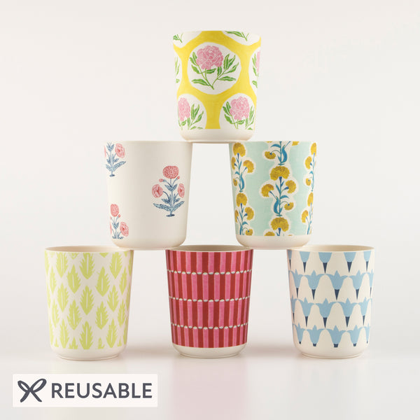 Our melamine cups are perfect for any party, and feature Molly Mahon block print designs. Image1